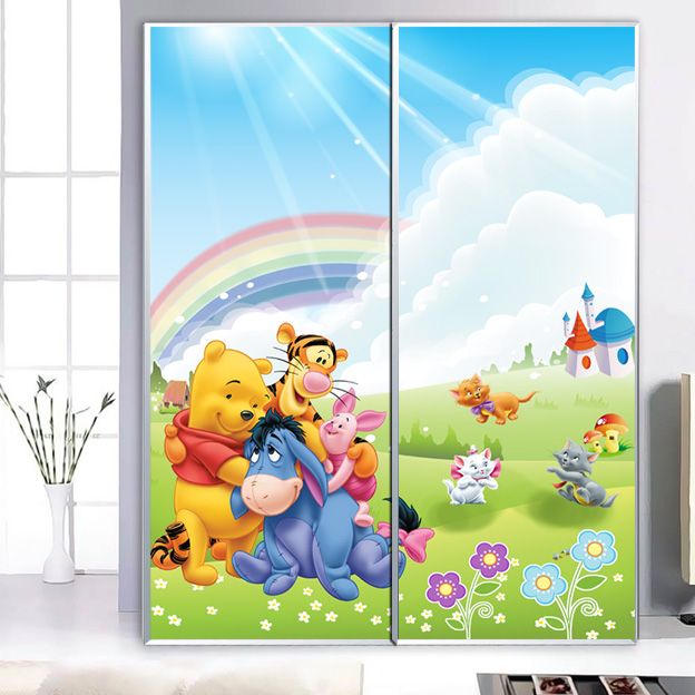 维尼熊衣橱柜翻新贴纸*环保防潮防爆个性画订制彩色磨砂玻璃贴膜