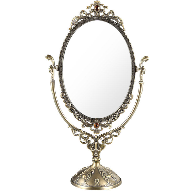 化妆镜欧式复古椭圆金属双面镜创意礼品号公主结婚梳妆镜大镜台式