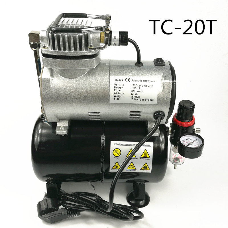 TC20T龙牙小型静音空压机家具皮革修补美甲模型上色喷笔气泵
