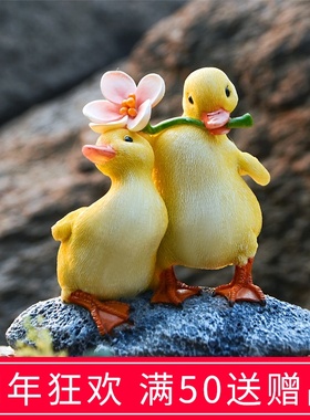 创意可爱鸭子摆件树脂仿真动物微景观多肉水培盆花园水池造景装饰