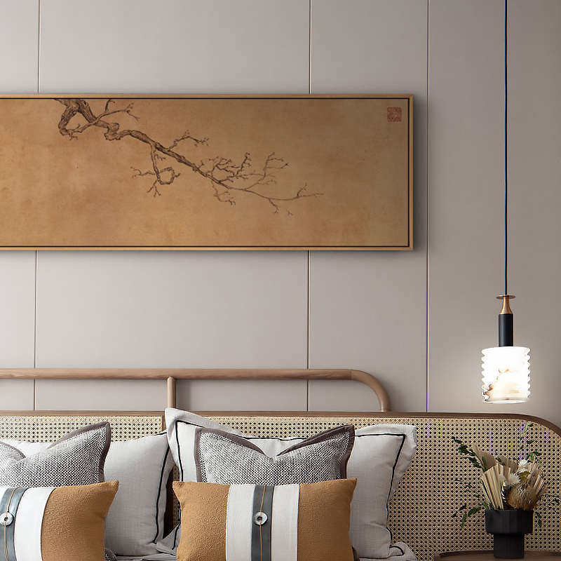 新中式客厅沙发背景墙装饰画寂松树茶室书房侘禅意挂画横幅民宿