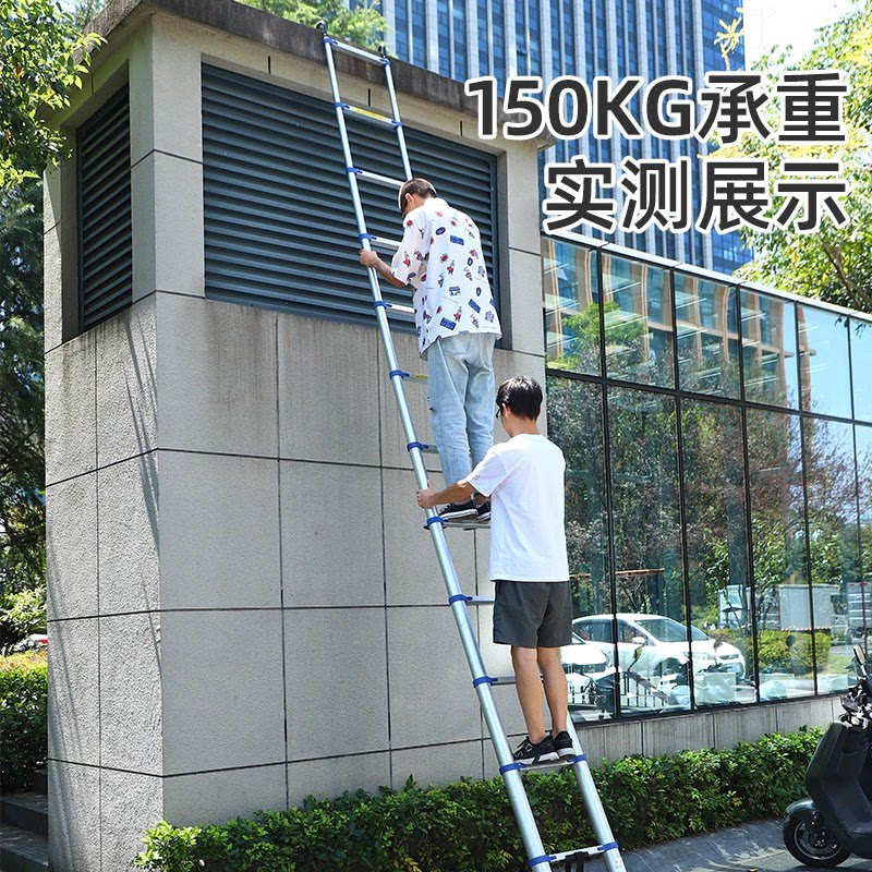 伸缩梯子家用带钩折叠不锈钢阁楼直米升降铝合金楼梯加厚5梯加粗