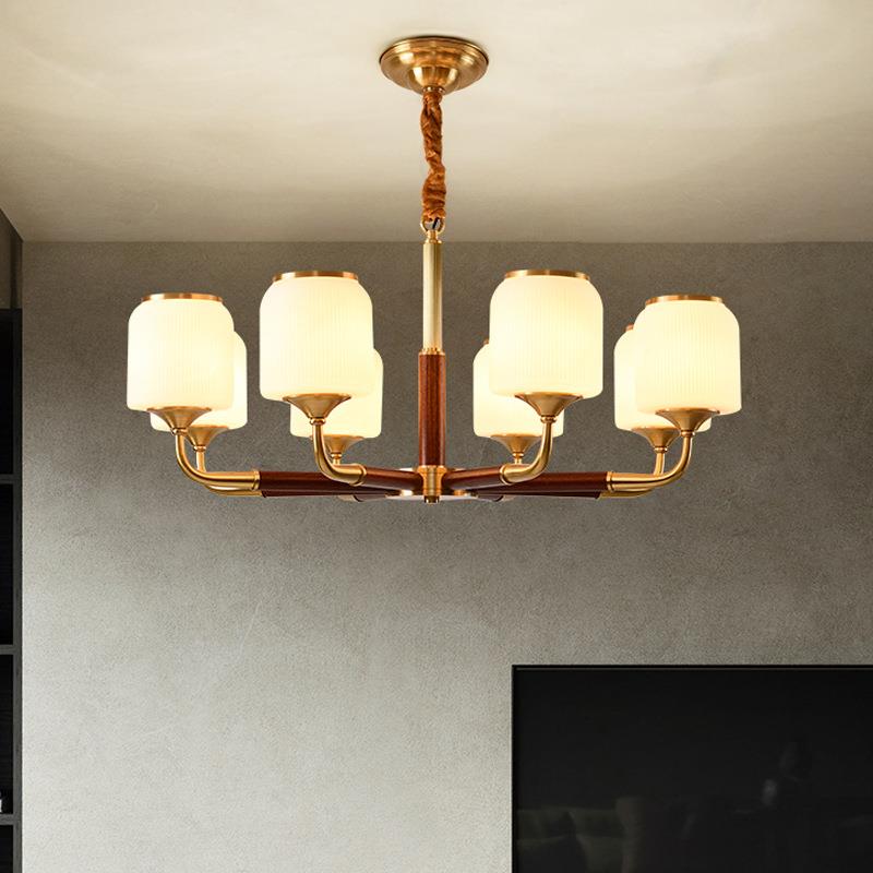 新中式全铜大吊灯客厅灯复式楼大厅餐厅卧室吊灯实木轻奢大气灯具