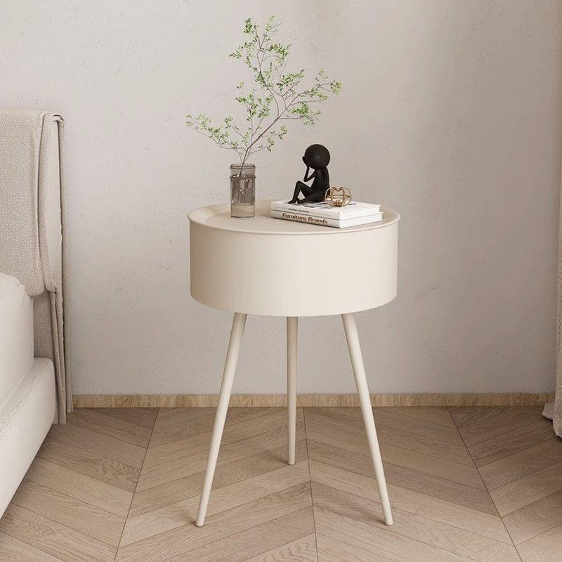 奶油风茶 客厅边几家用小圆桌 迷你床头柜简约网红阳台桌子小户型