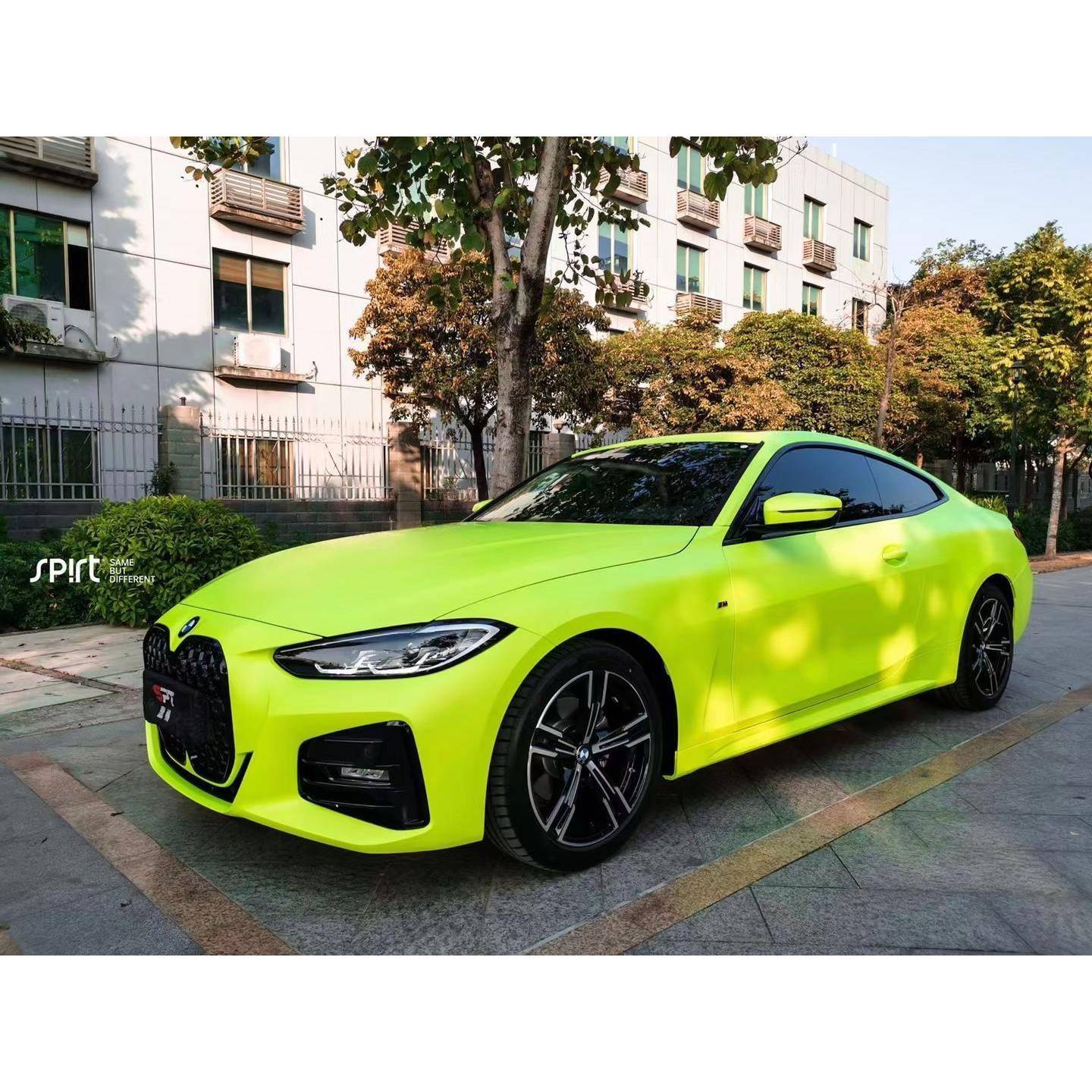 新品 消光樱草黄 荧光黄 哑光柠檬黄车身改色贴膜