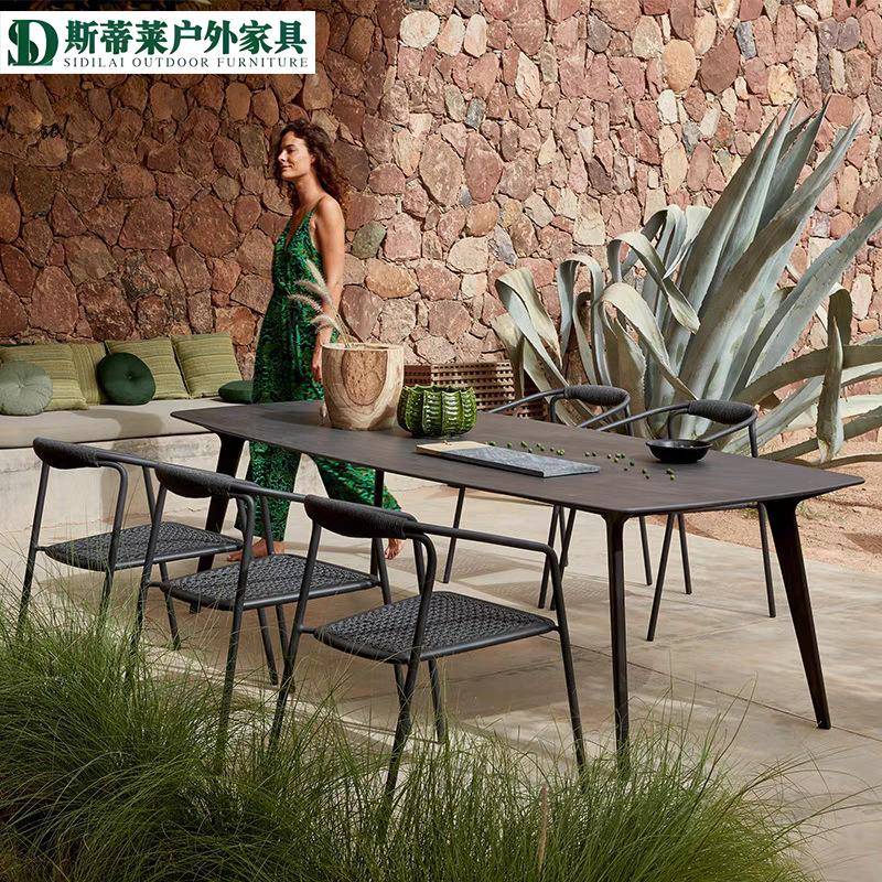 户外餐桌椅柚木防雨防晒简约藤编家具室外阳台藤椅露天休闲庭院