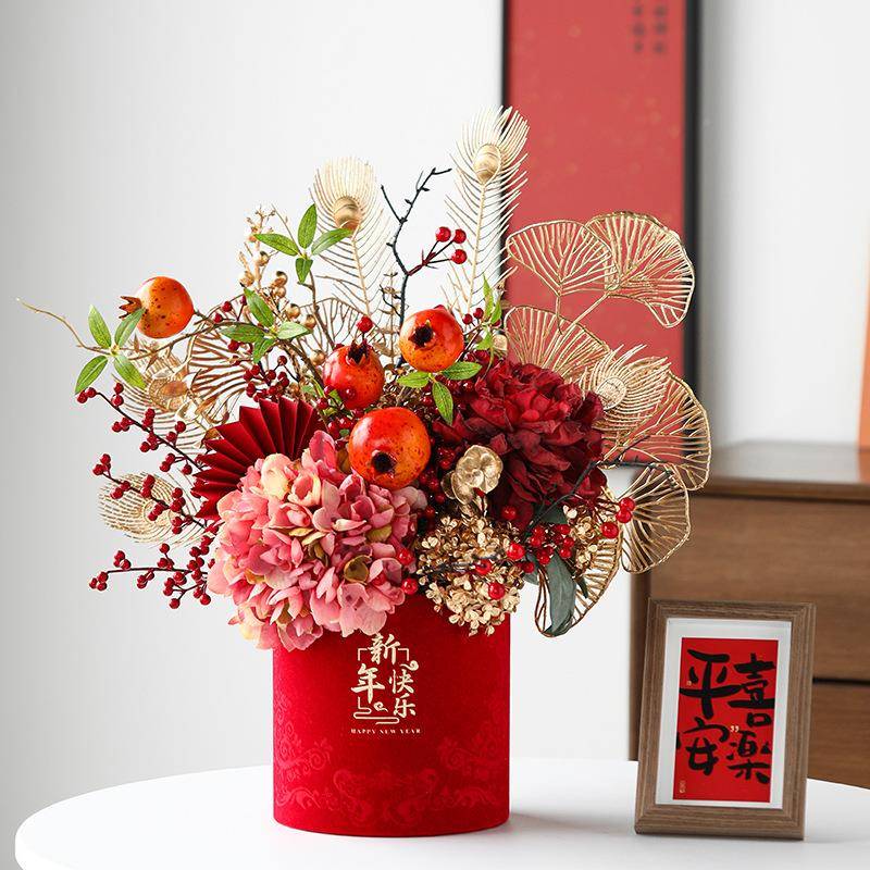 抱抱桶0果23新年福桶年宵花仿真花发财客2厅装饰花设摆布置喜庆过