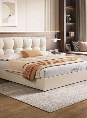 实木现双YCI代简约人物主卧大床储床气压高箱小户超薄床型头床