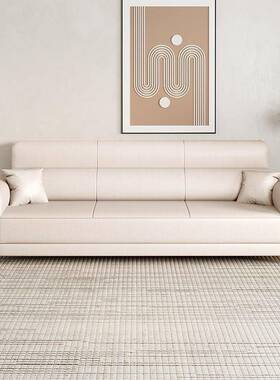 现货三人抓现皮沙发FUO猫厅小户型代简约奶油客风直排四人位