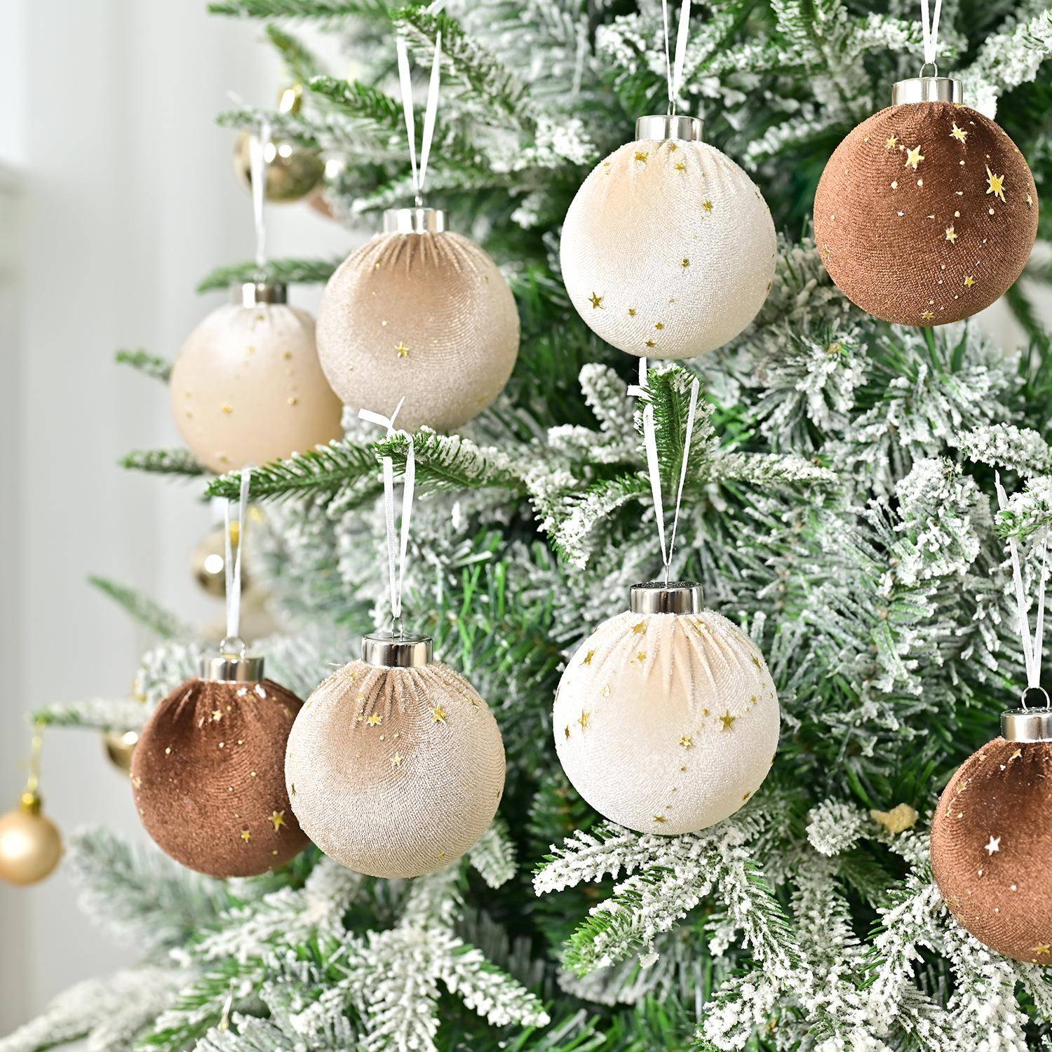 复绒古轻奢圣646诞树装会丝饰球质感闪粉圣诞球圣诞宴场景装饰布