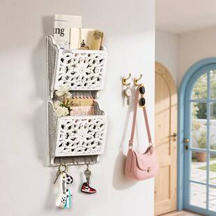 壁挂墙式木花钥匙纹邮30002制件收纳架墙壁两层邮件收纳盒家居面