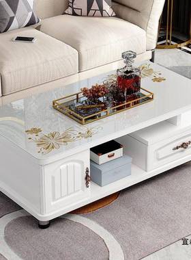 欧式圆角茶几约现代用简客厅电视柜茶几组家化合小户型钢玻璃IGX