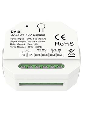DV-B DALI0/1-10V调光器 10A电流⼲接点继电器输出 总线供电DALI5