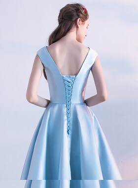 小晚礼服女2024新款高贵气质蓝色中长款生日宴会连衣裙女平时可穿