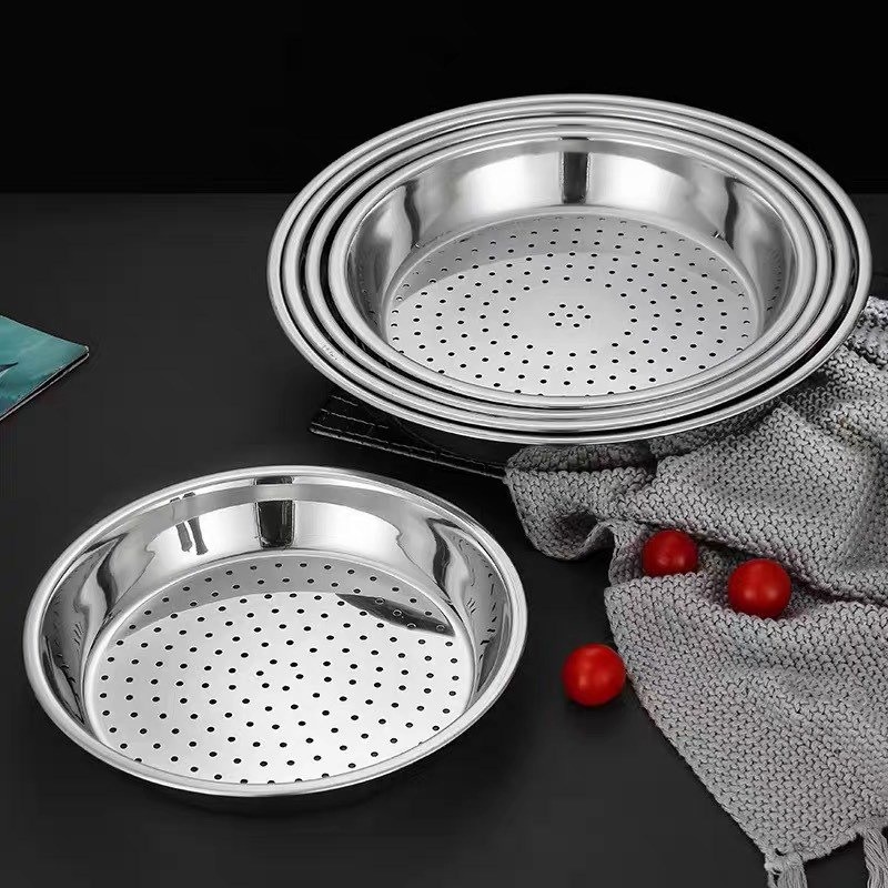 304不锈钢炒锅蒸盘耐温密孔蒸盘多功能隔水蒸架加厚加深蒸笼