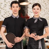 饭店火锅西餐服务员工作服女夏季 定制 快餐蛋糕奶茶海底捞衬衣短袖