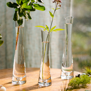 花插瓶轻奢迷你花器小口径玻璃瓶餐桌摆件洗手间鲜花一枝插花水培