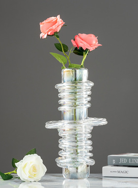 轻奢透明玻璃插花花瓶子花器北欧简约客厅电视柜玄关茶几创意摆件