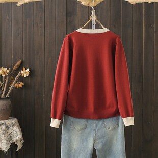 上衣短外套潮 女高级感洋气针织衫 早春大码 200斤圆领复古毛衣开衫