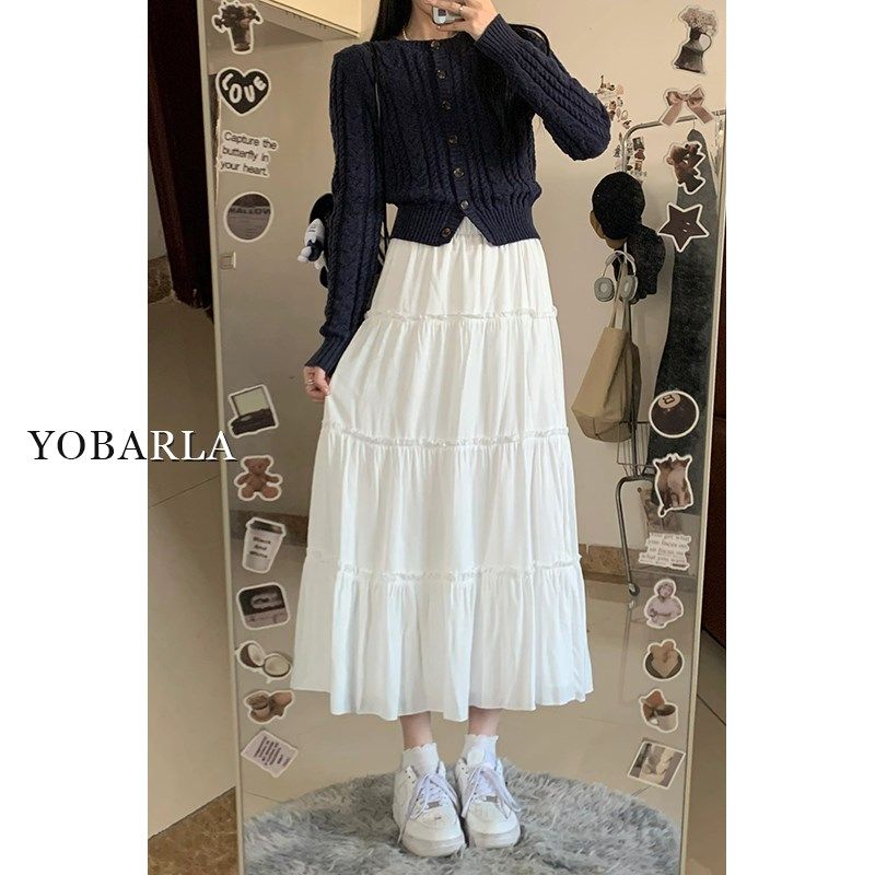 白色蛋糕裙女夏季新款大码胖mm中长款遮胯显瘦梨形身材a字半身裙