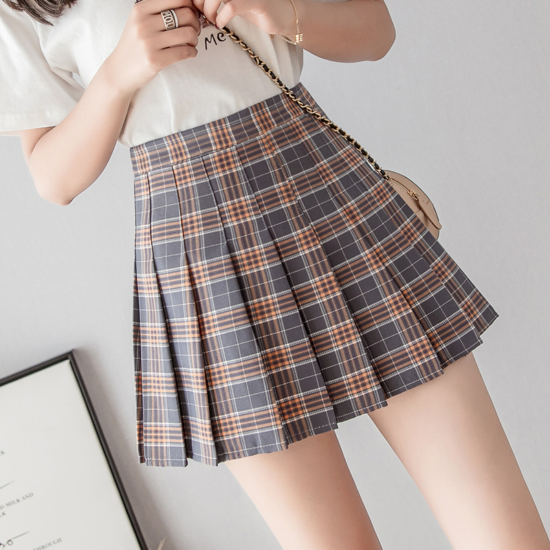 jk半身短裙女百褶裙200斤大码高腰显瘦胖nn百搭学生a字格子裙夏