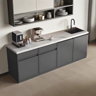 轻奢岩板茶水吧台餐边柜一体商用靠墙公司办公室咖啡大理石洗切台