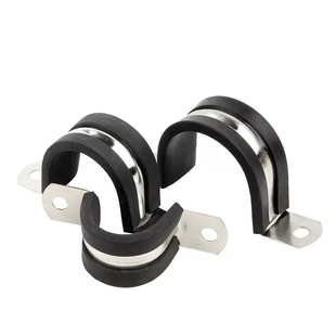 304不锈钢U型管卡扣夹带连胶条骑马卡箍管卡子固定电缆喉箍锁紧