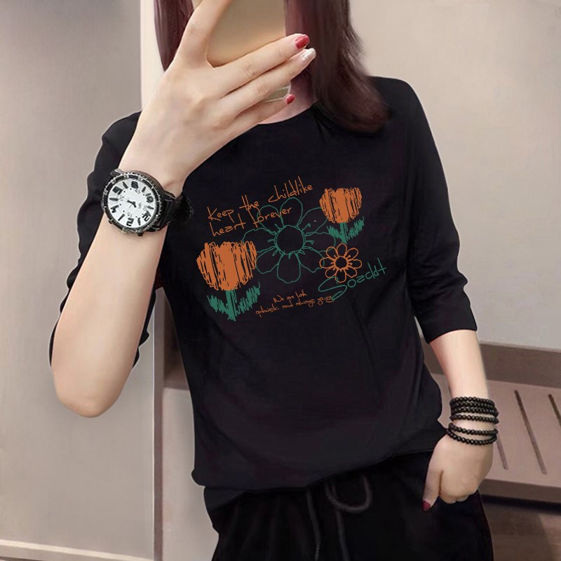 圆领白色长袖t恤女早春装秋冬季新款纯棉内搭打底衫宽松百搭上衣