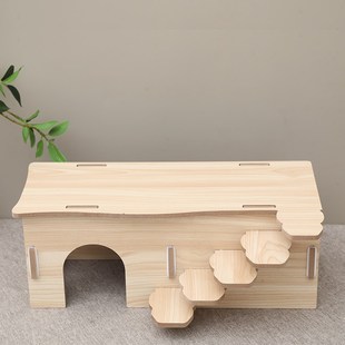 仓鼠躲避窝实木阶梯两居室花枝鼠多居室楼梯平台金丝熊攀爬木房子