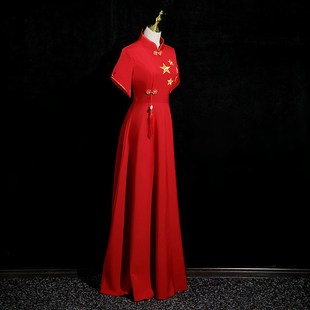 新款合唱服团服中国风礼服红歌诗朗诵旗袍舞台服国庆服成人女演出