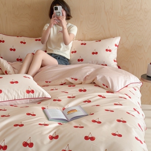ROWHOLLY春夏新款全棉纯棉复古樱桃系列四件套柔软亲肤棉被套被罩