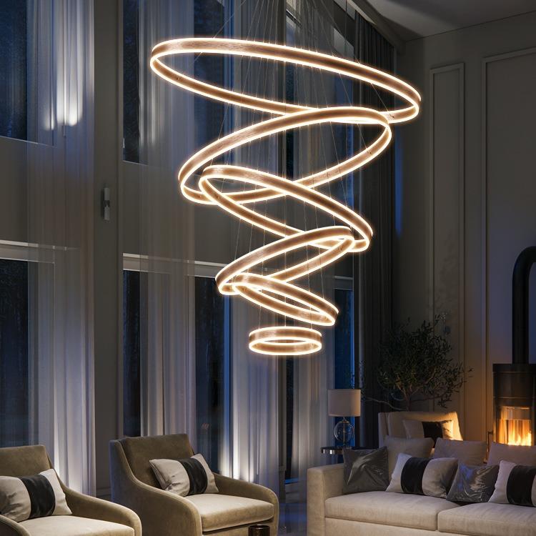 复式楼别墅挑空大吊灯现代简约轻奢loft公寓跃层楼中楼梯长客厅灯