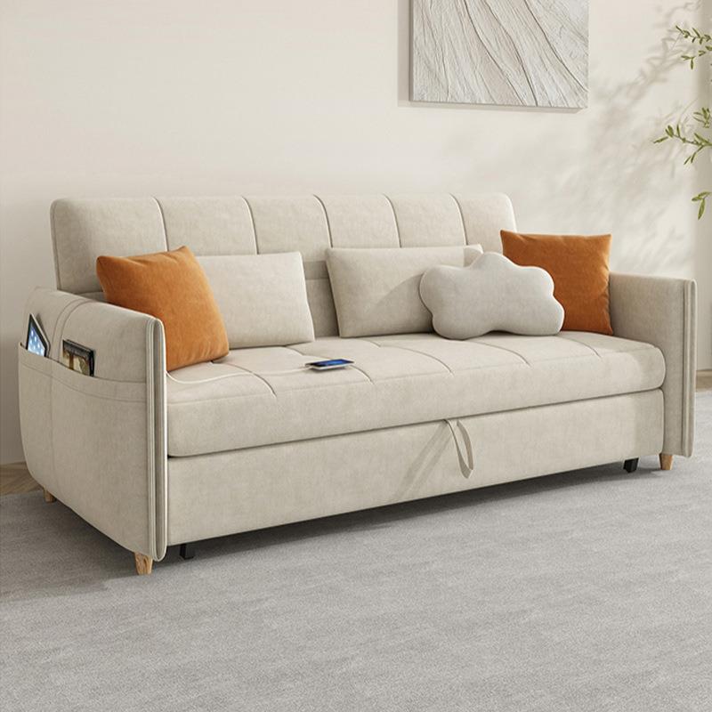奶油风沙发床推拉式折叠贵妃位收纳储物多功能客厅直排猫抓布沙发