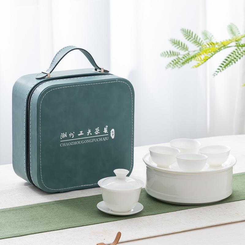 兴泥匠 薄胎骨瓷茶具 户外旅行 便携冲茶器 潮汕工夫茶具 6寸茶盘