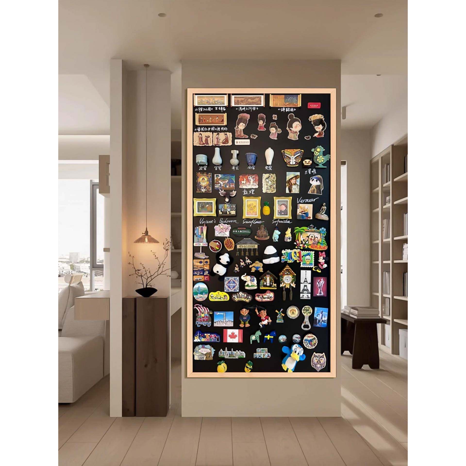 实木框磁吸冰箱贴展示板黑板墙贴家用墙面留言牌磁性收纳小磁