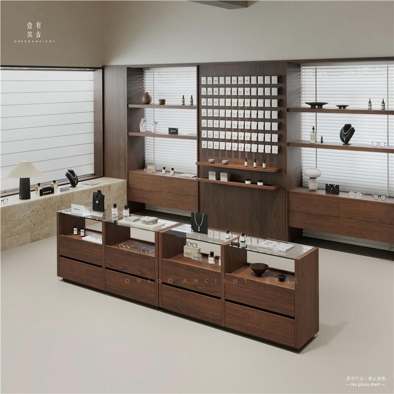 复古中岛玻璃展示柜饰品收纳陈列柜直播靠墙样品摆放展柜储物边柜