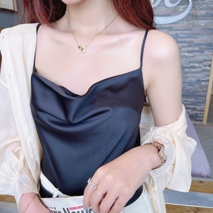 细肩带堆堆领真丝吊带背心女夏季内搭外穿丝绸缎面无袖打底衫上衣