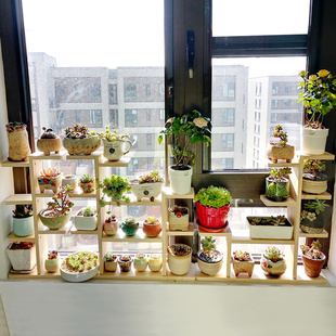 窗台多肉花架超窄桌面木头实木架子教室班级植物角置物架简约摆件