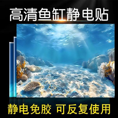 新款阳光海底鱼缸背景贴纸高清图定制立体画水族箱自粘无胶静电贴