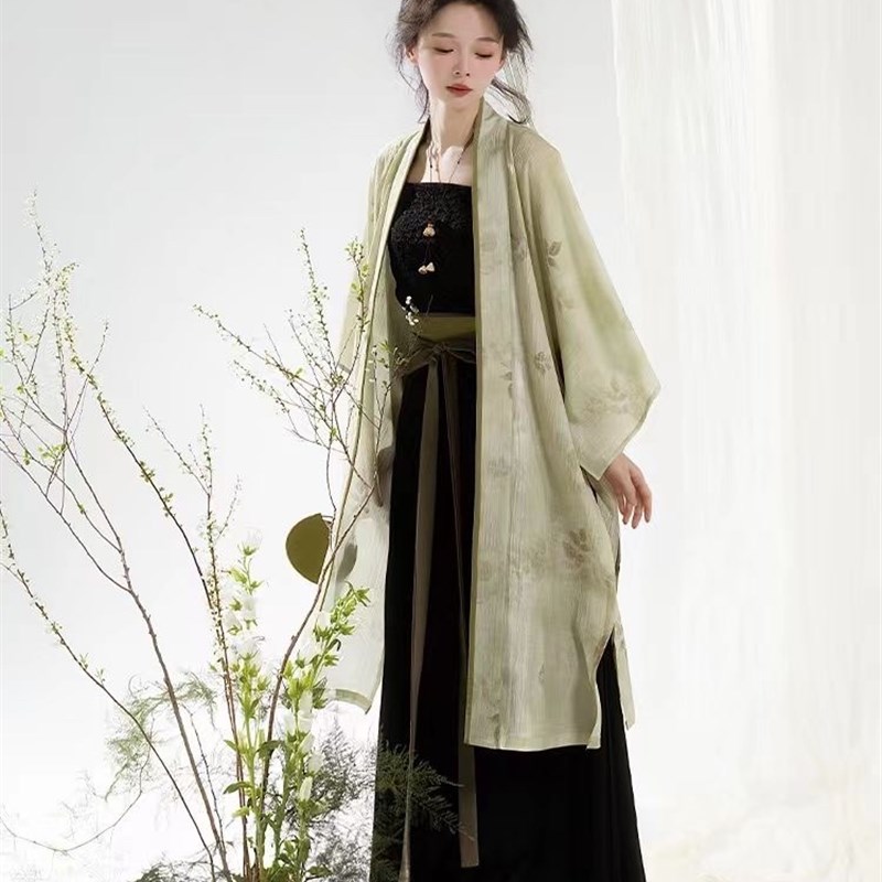 新款春夏国风【春水煎茶】薄荷绿新中式吊带宋制长衫汉服女款宋裤