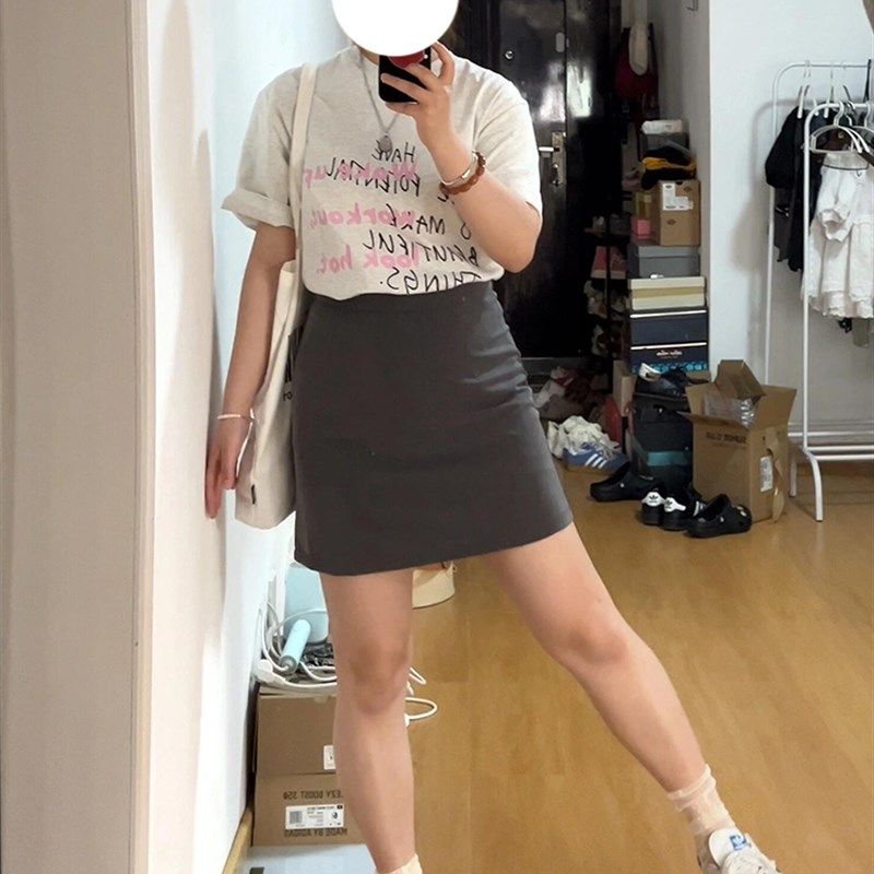 梨型身材灰色西装半身裙女夏大码高腰百搭显瘦小个子a字包臀短裙