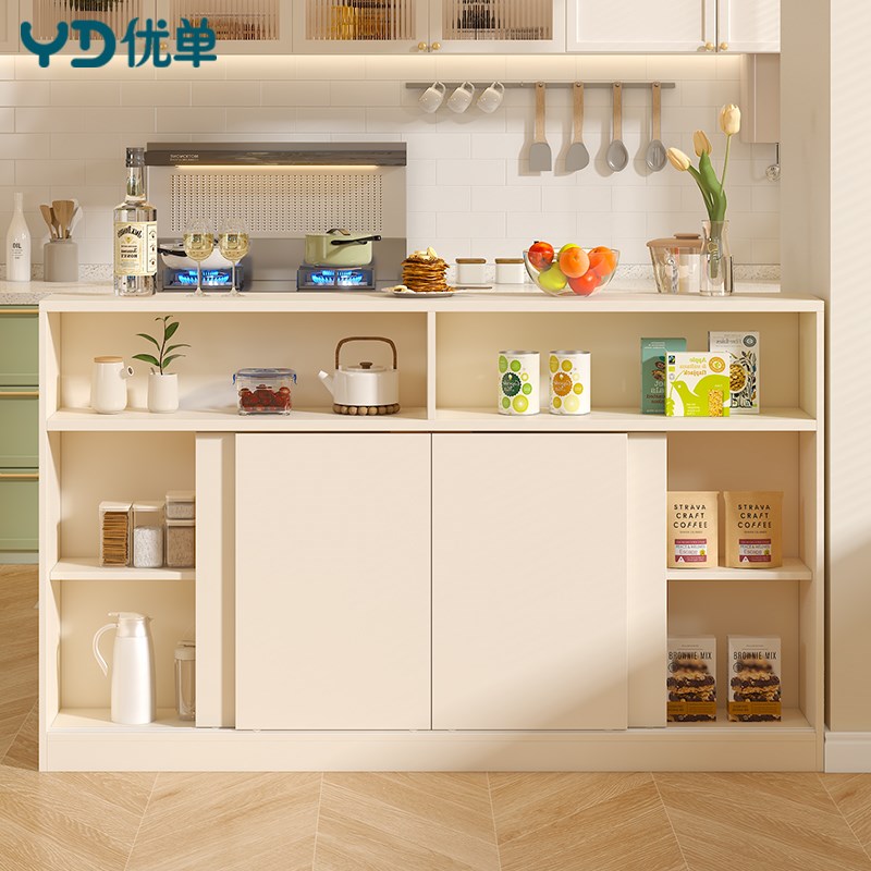 奶油风餐厅吧台隔断柜双面大容量料理台家用柜台桌定制E45
