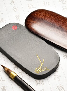 高档精品老坑天然原石水波纹歙砚端砚安徽歙县文房四宝纸墨笔砚套