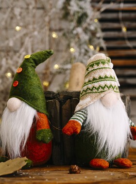 新款圣诞节装饰用品针织无纺布站姿无脸娃娃创意绿色圣诞老人摆件