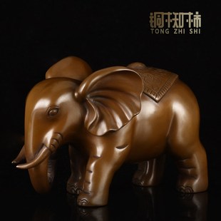 知柿纯紫铜财福大象工艺品办公室财务室大象摆件