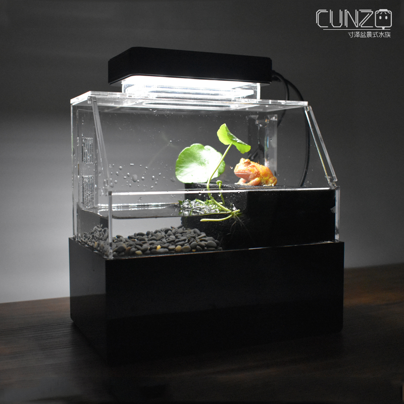 乌龟水陆缸/角蛙底滤饲养水族箱/免打理换水超白亚克力/寸泽微缸
