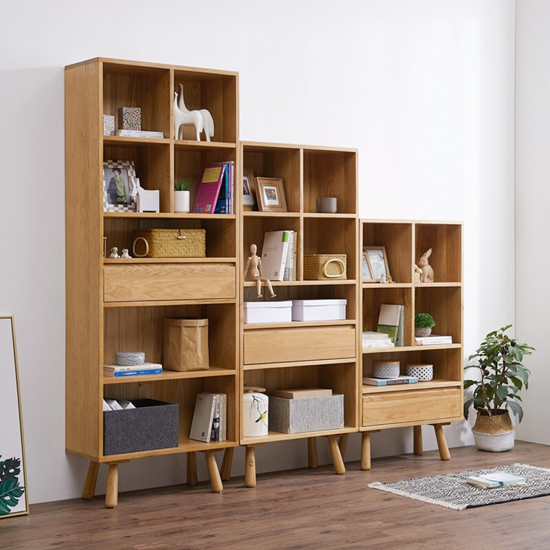 实木橡木书柜储物柜展示收纳柜北欧陈列柜饰品柜环保多层书橱书架