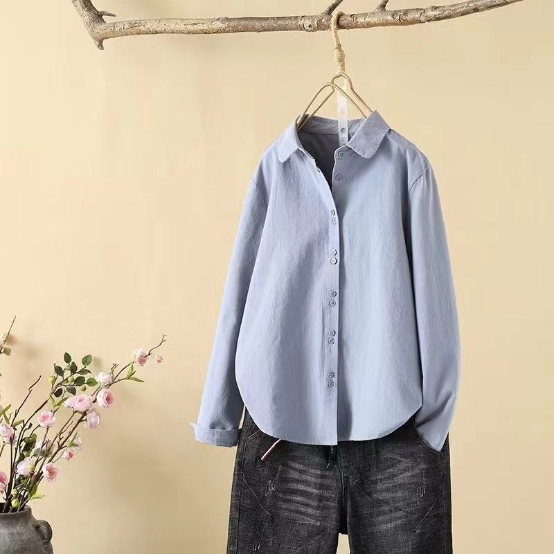 2023秋冬磨毛厚款圆领长袖衬衫休闲简约百搭娃娃领上衣女2027,女装/女士精品,衬衫,淘宝优惠券,粉丝福利购,淘宝优惠卷