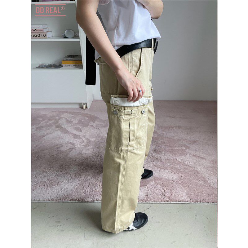 DD 极简复古工装裤 浅卡其色夏季薄款小个子美式直筒口袋休闲长裤