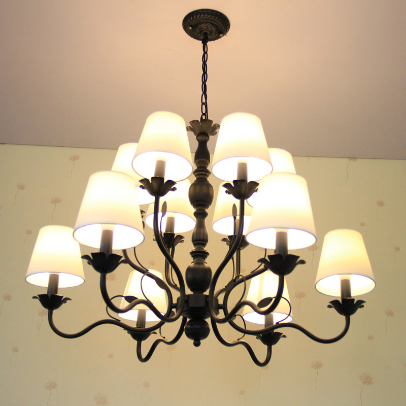 美式吊灯复古女服装店灯饰创意工业风吊灯黑色铁艺客厅双层蜡烛灯